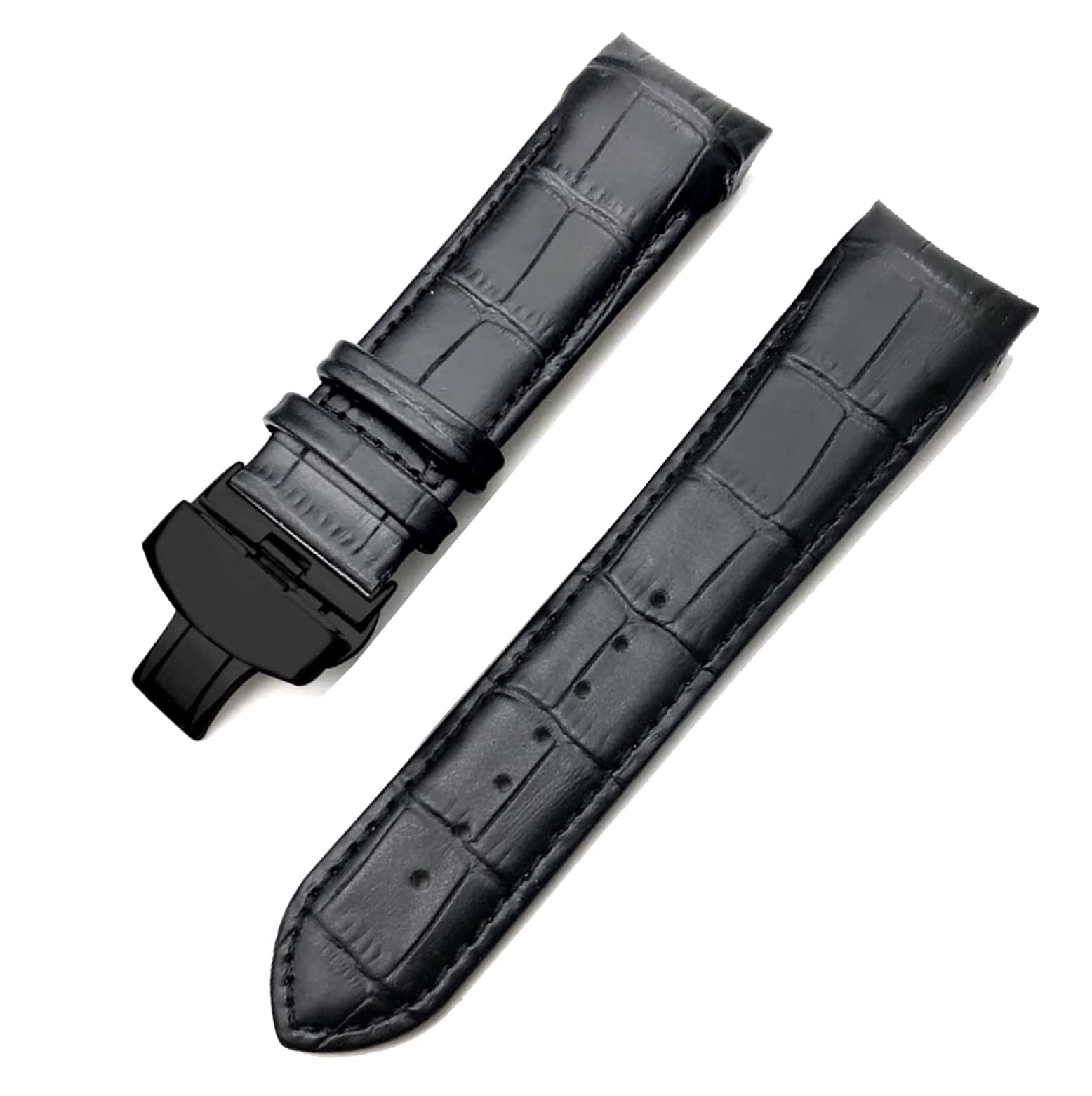 EwatchAccessories 24mm Genuine Leather Black Curved End Watch Band Strap Deployment Black Buckle (Black Buckle) (B0C5TBNK3F) Amazon Price History, Amazon Price Tracker