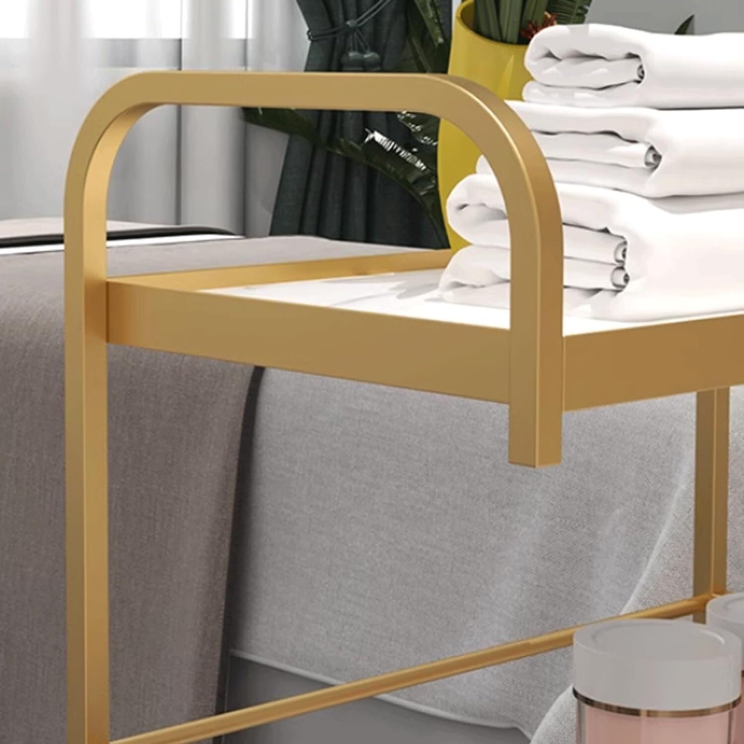 Mobiler Friseur-Arbeitsplatz, Salonwagen, Rollwagen for den Salon aus Metall, 3-stufiger Salonwagen, Ablagefächer, Rollwagen mit Rollen for den Aufbewahrungswagen for die Schönheit(Gold)