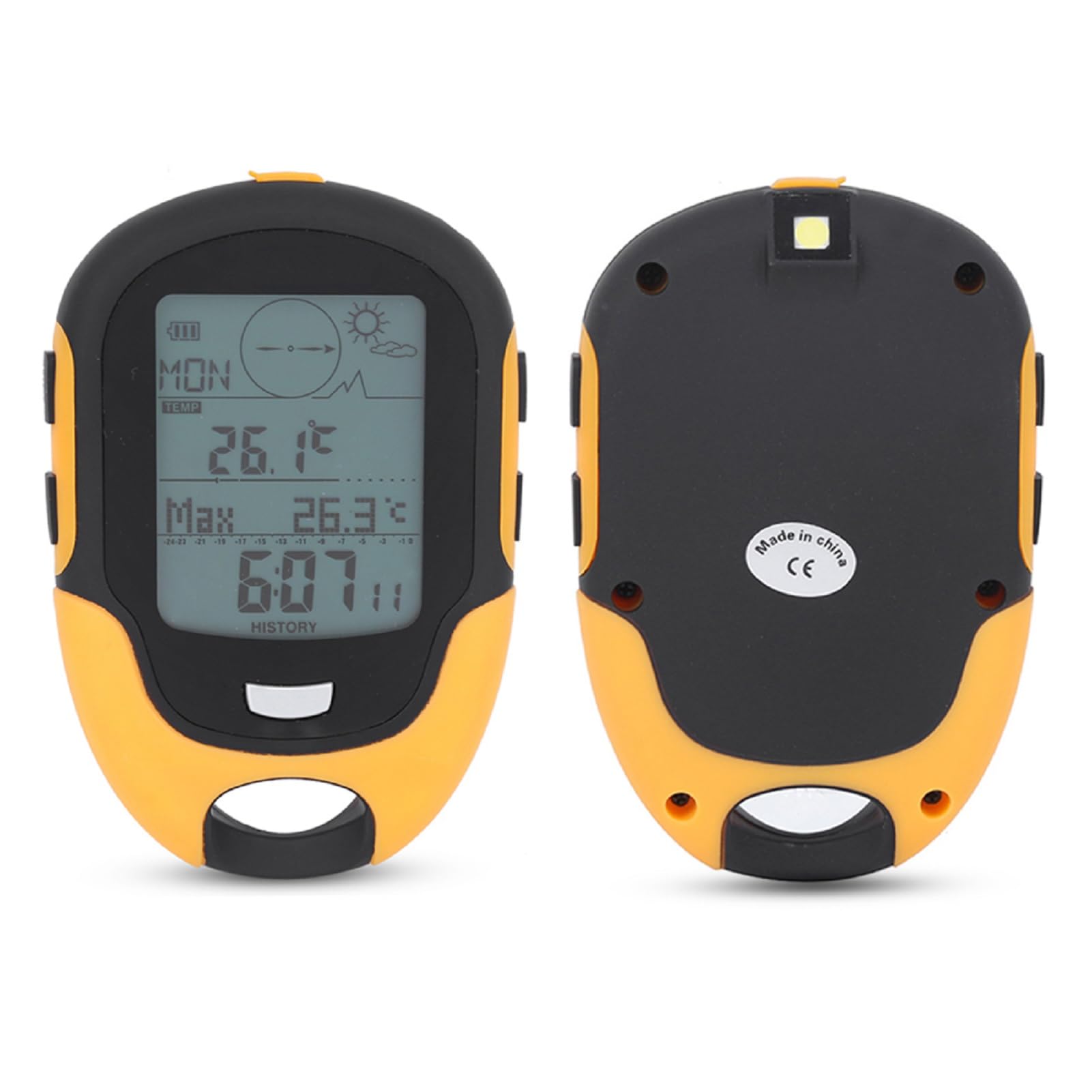 FR500 Al Aire Libre Multifuncional Coche Altímetro Barómetro Termómetro Higrómetro Brújula Altímetro Digital con Múltiples Funciones Portátil Senderismo Altímetro Trekking