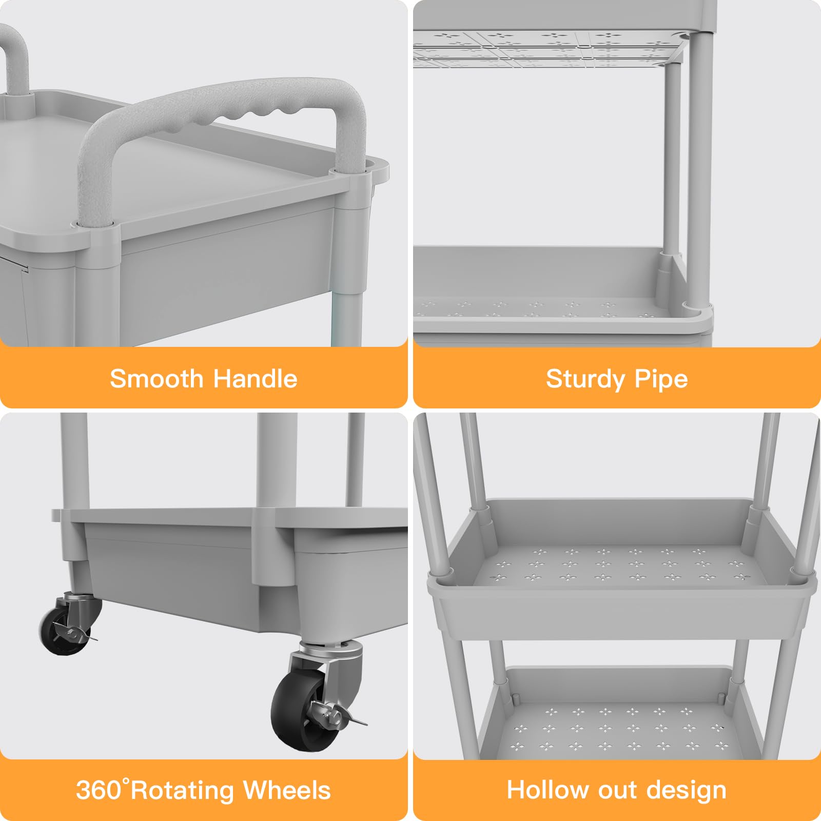 REBECAT - Carrito utilitario de 5 niveles con cajón, carrito utilitario hecho de herramienta organizadora de almacenamiento multifuncional para cocina, baño, sala de estar, oficina (gris)
