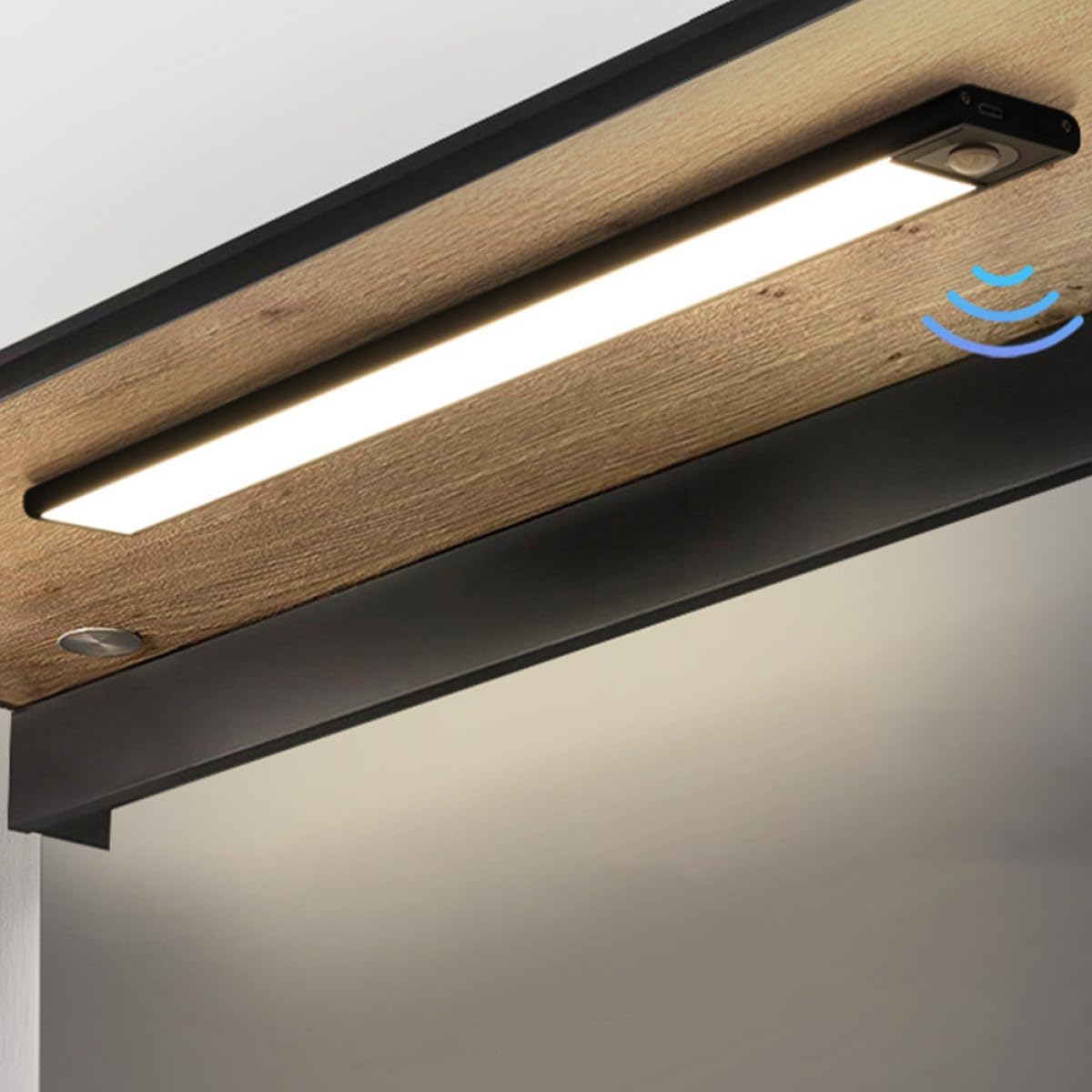 Hohopeti Éclairage LED sous Meuble 30 Cm Noir de Mouvement, Bande Lumineuse Rechargeable, Lumière Neutre pour Placard, la Cuisine, Chambre et Bureau