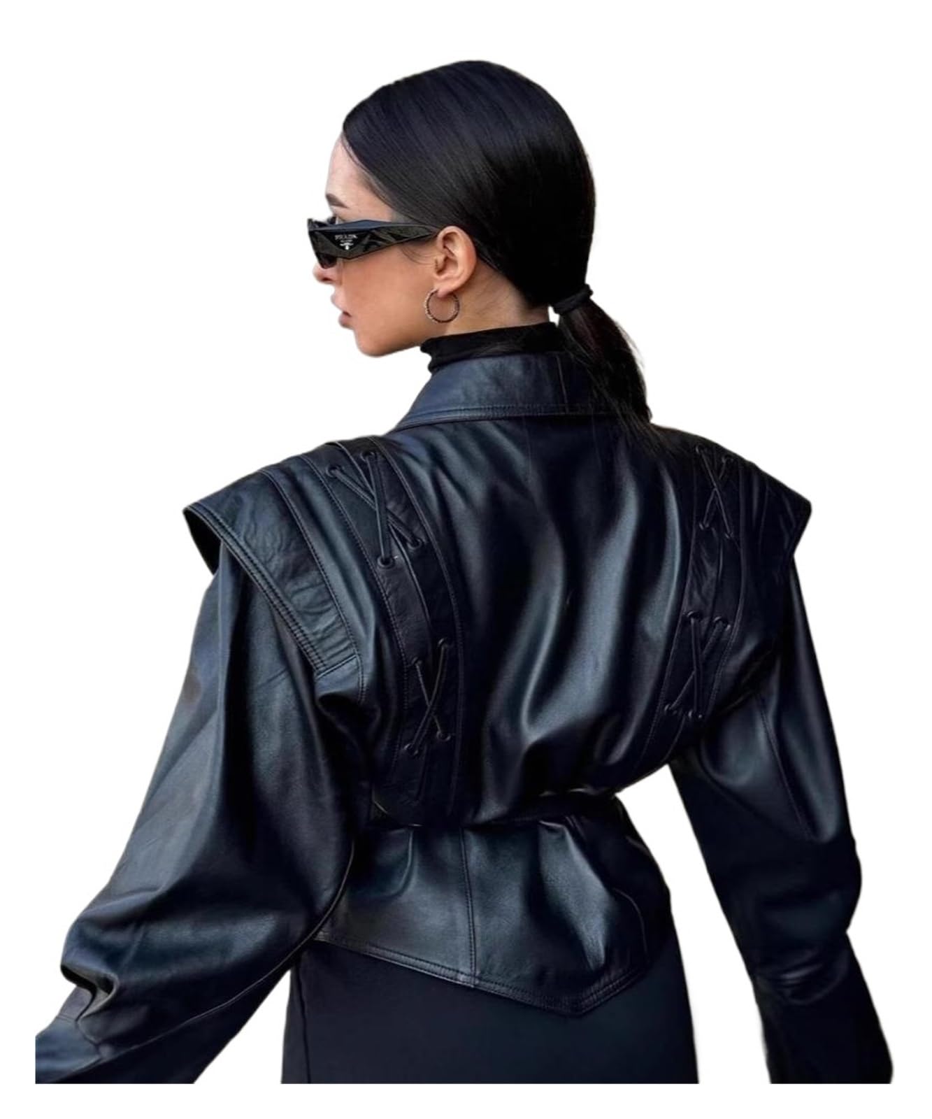 Chaqueta Cuero Mujer Faux Black Jacket Coat With Belt Lapel Women's Outwear Para salir
