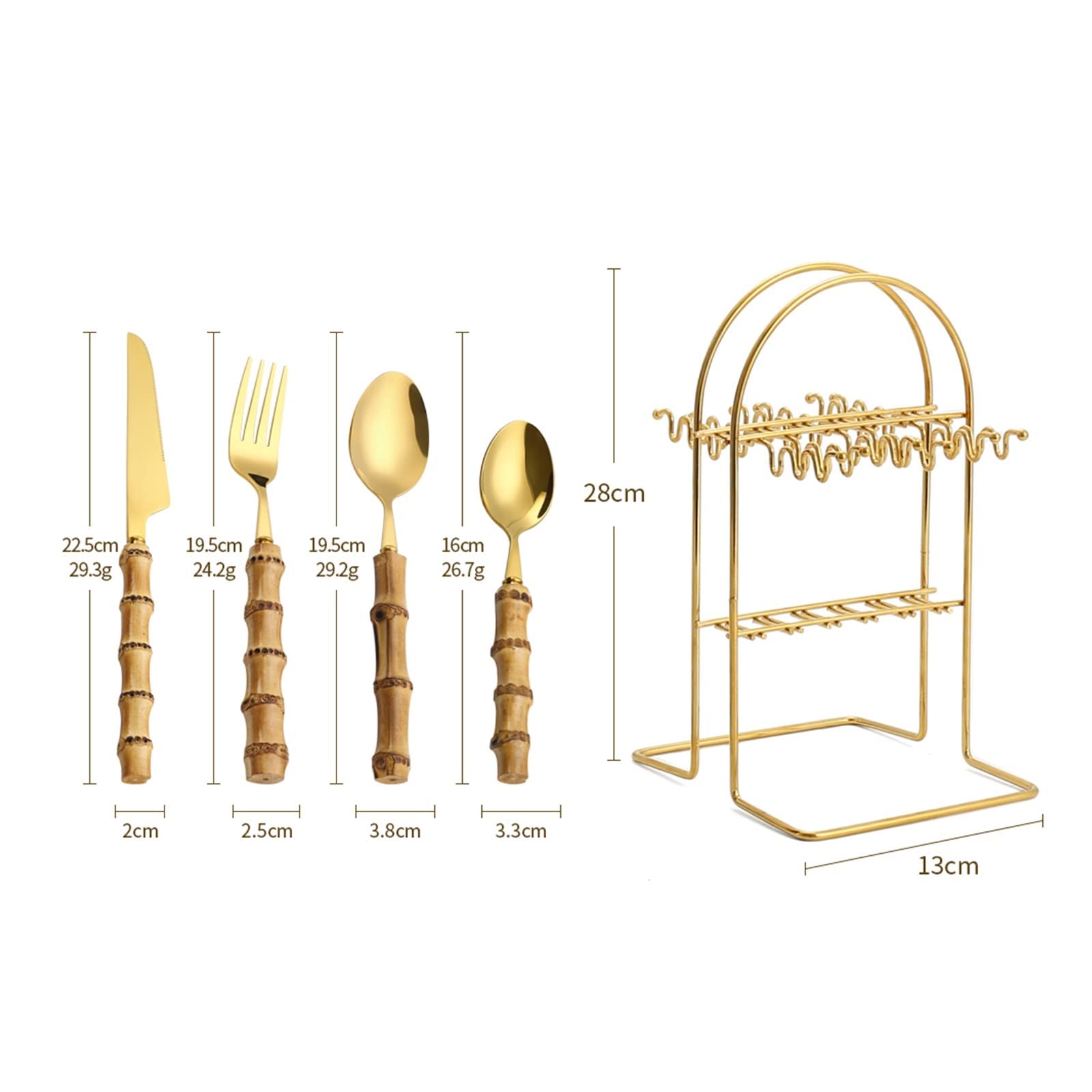 Ensemble de Couverts en Acier Inoxydable 24 pièces avec poignée en Rack, Couteau, Fourchette, cuillère, Ensemble de Vaisselle Naturel respectueux de l'environnement