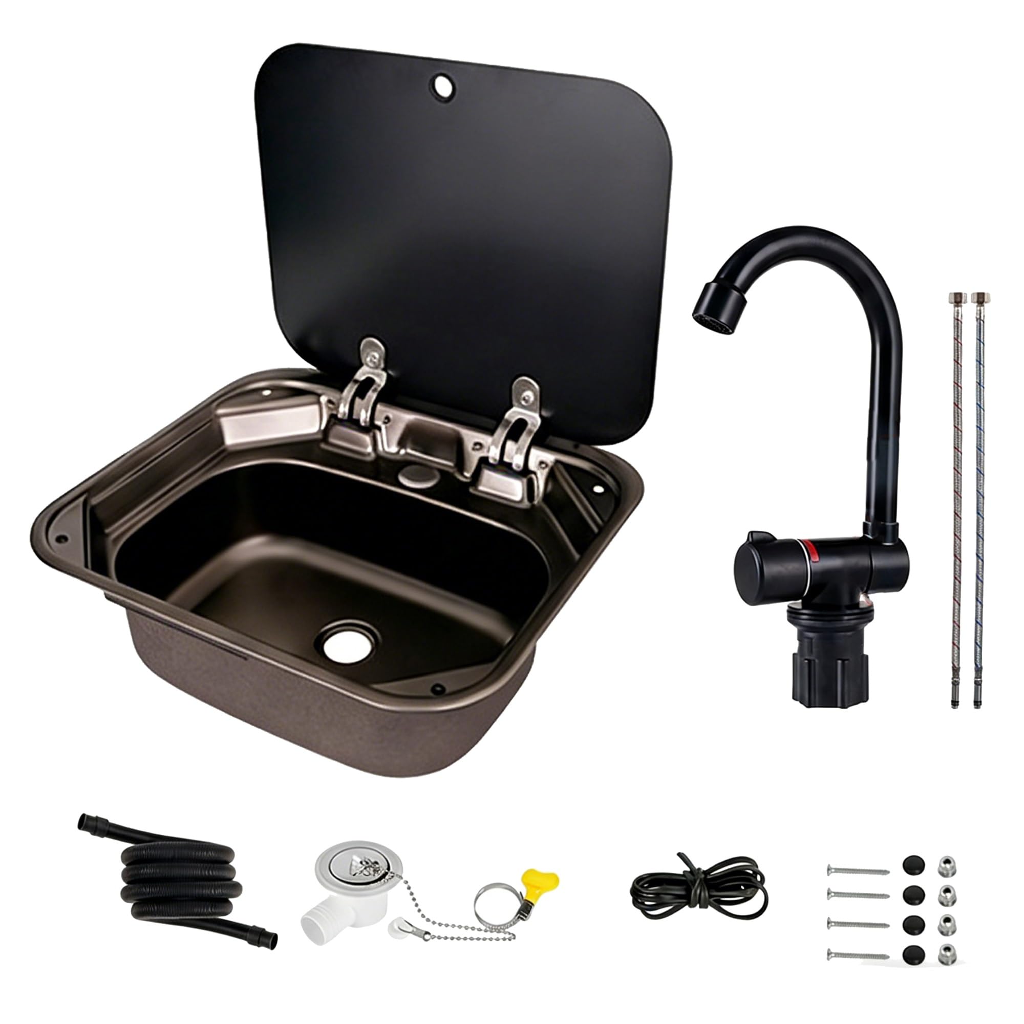 Fregadero de acero inoxidable para caravana con grifo plegable y giratorio de 360 grados