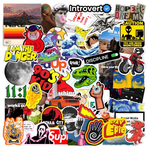 Image of CodersParadise Vinyl Sticker Collection Pack of 52, Random Decorative Decals for Laptop, Water Bottle, Phone Case, Journal, Notebook, Scrapbook, Luggage, Helmet, Bike and DIY Crafts