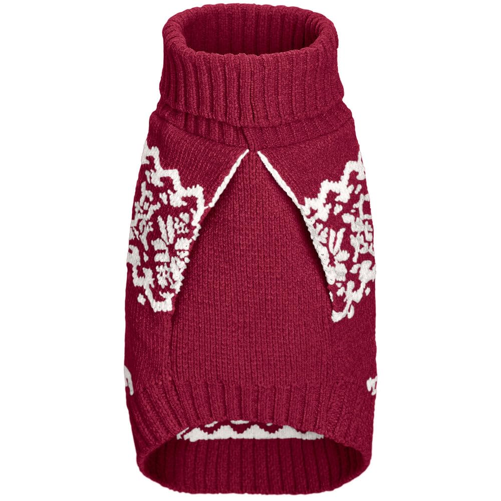 Hunter Hundepullover BIRKA, Warmer Strickpullover für Hunde, weiches Chenille-Garn, mit Rollkragen & Norwegermuster, maschinenwaschbar bei 30°C, Farbe: rot, Größe: 60