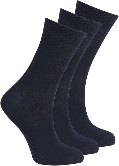 Bay 6 - Kids Plain Cotton Rich Short School Socks 3 Pack Blue 4-6