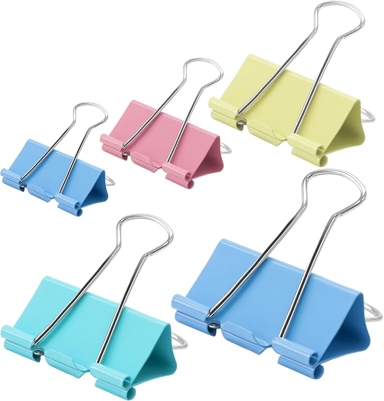 100 Pcs Binder Clips, Assorted Sizes, Multicolor | Metal Paper Clamps, Paper Binder Clip, Ideal for Office, Home and School Supplies