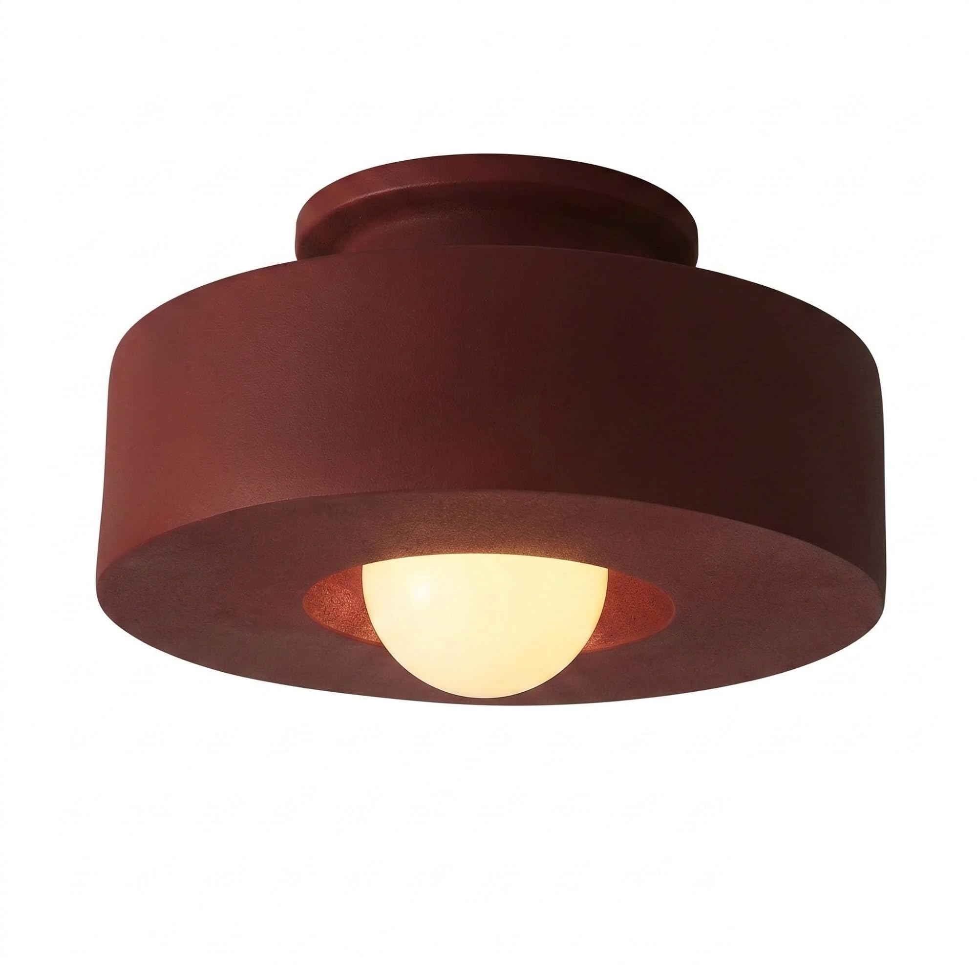 NHPJFDC Resin Drum Flush Mount Ceiling Light, Round Bedroom Lamp, Reddish Brown Shade Low Profile Fixture for Hallway, Entryway, Cloakroom, Balcony, Study, Corridor, Apartment Foyer Residential(Red)