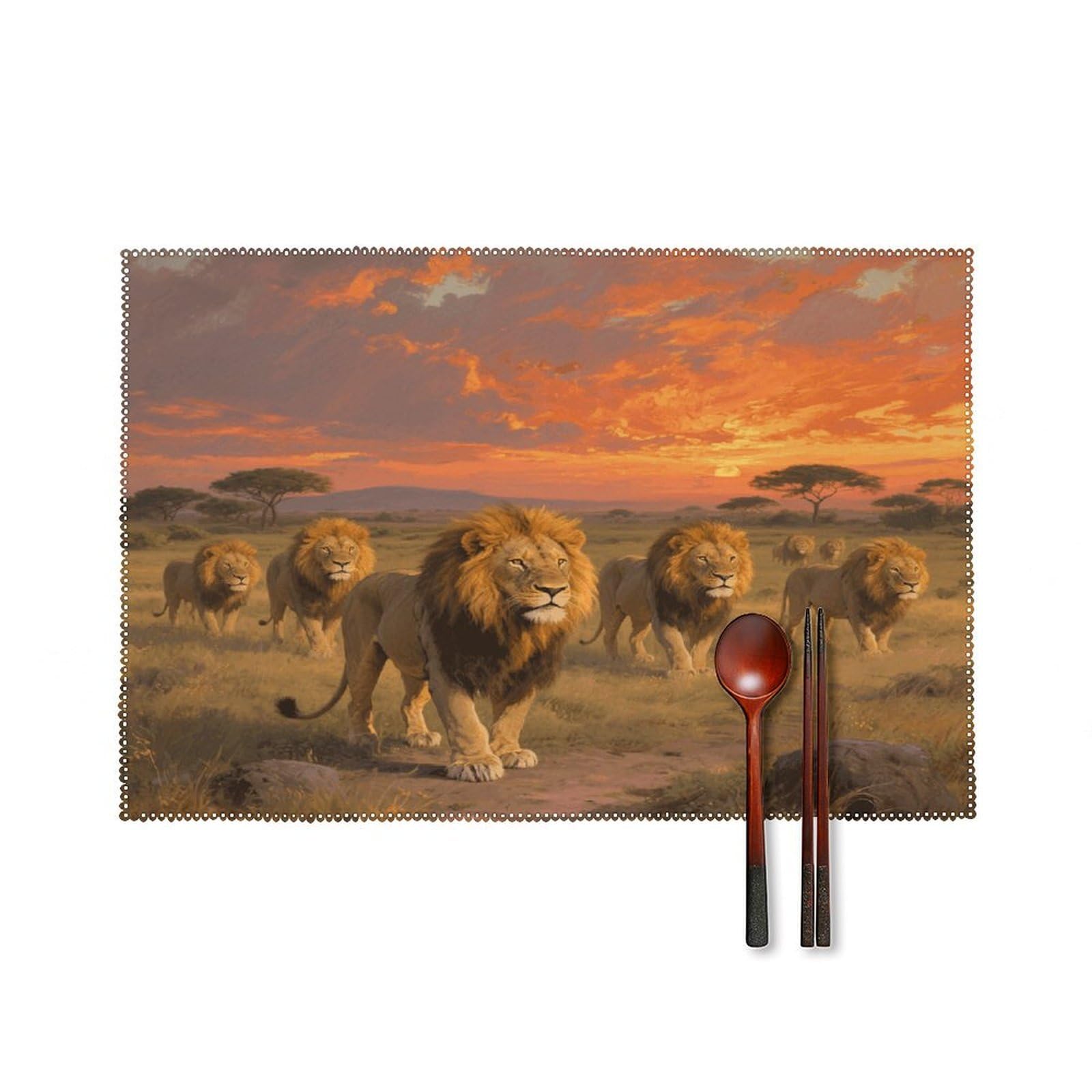Lion Placemats Set of 6 Non-Slip Stain Resistant Indoor Outdoor Table Mat Washable Cloth Place Mat Fashion Kitchen Placemat for Dining Table Decoration 17.7x11.8 in