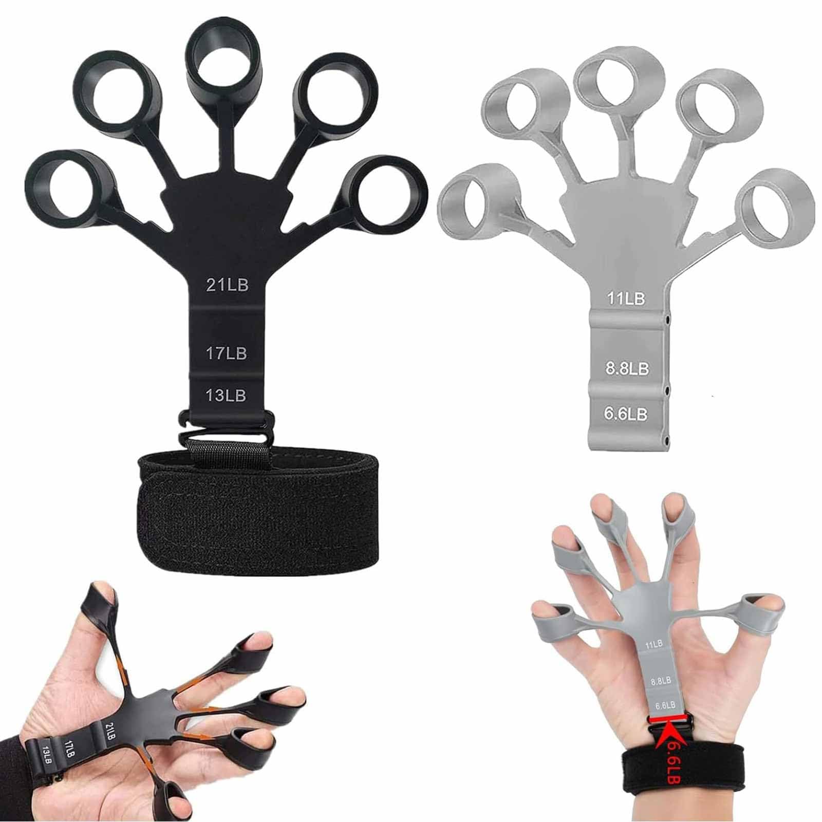 BOHUIMYI 2 PCS Finger Strengtheners, 6 Resistance Levels Silicone Grip Trainers, Hand Wrist Forearm Exercisers for Climbing Tennis Guitar Piano Fitness Daily Use