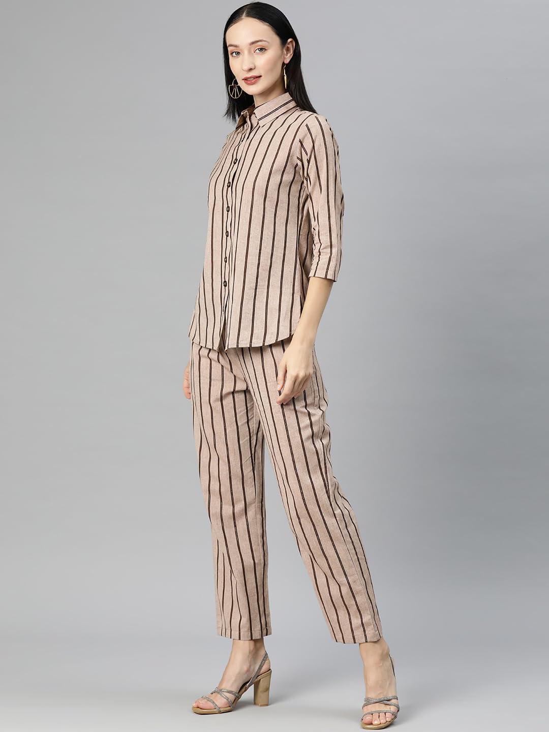 Cottinfab Coffee Brown Striped Pure Cotton Co-Ords 2