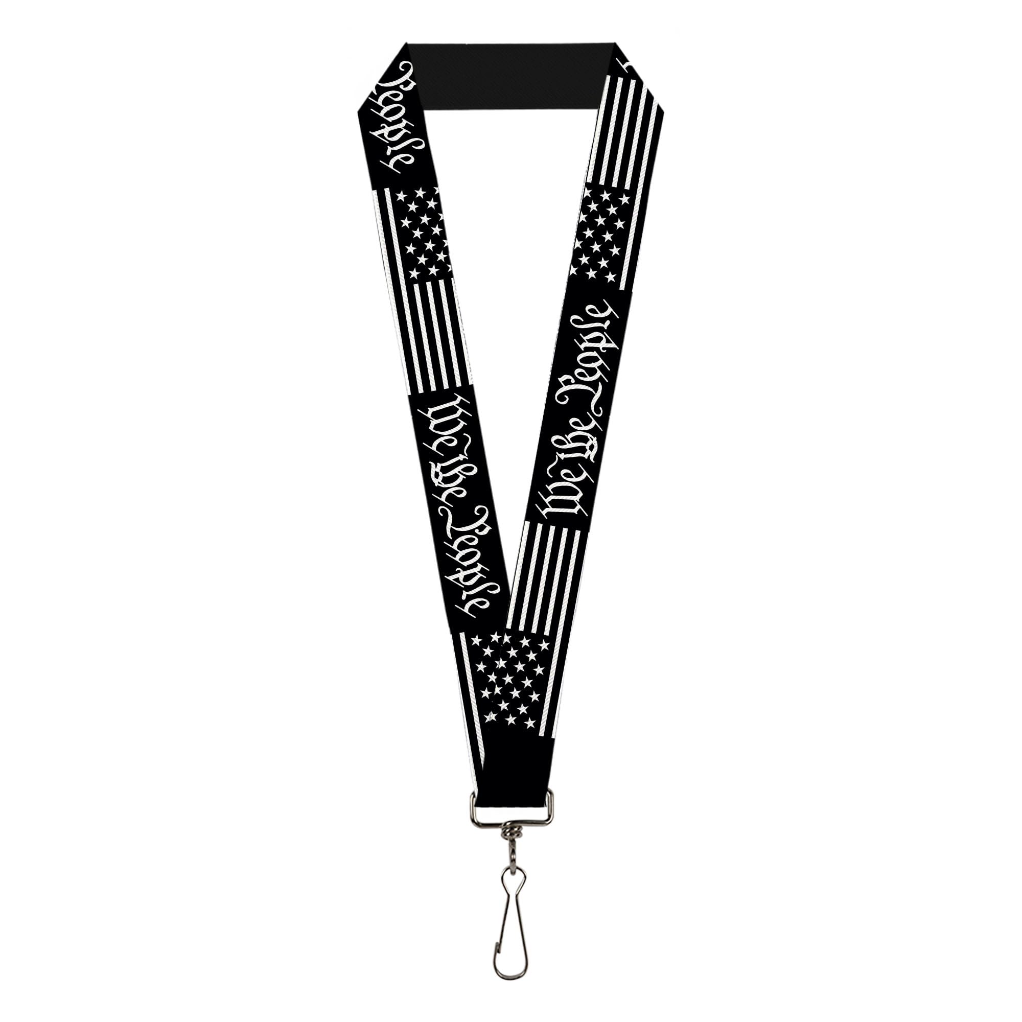 Buckle-Down Lanyard, Americana Flag We the People Black White, Elastic