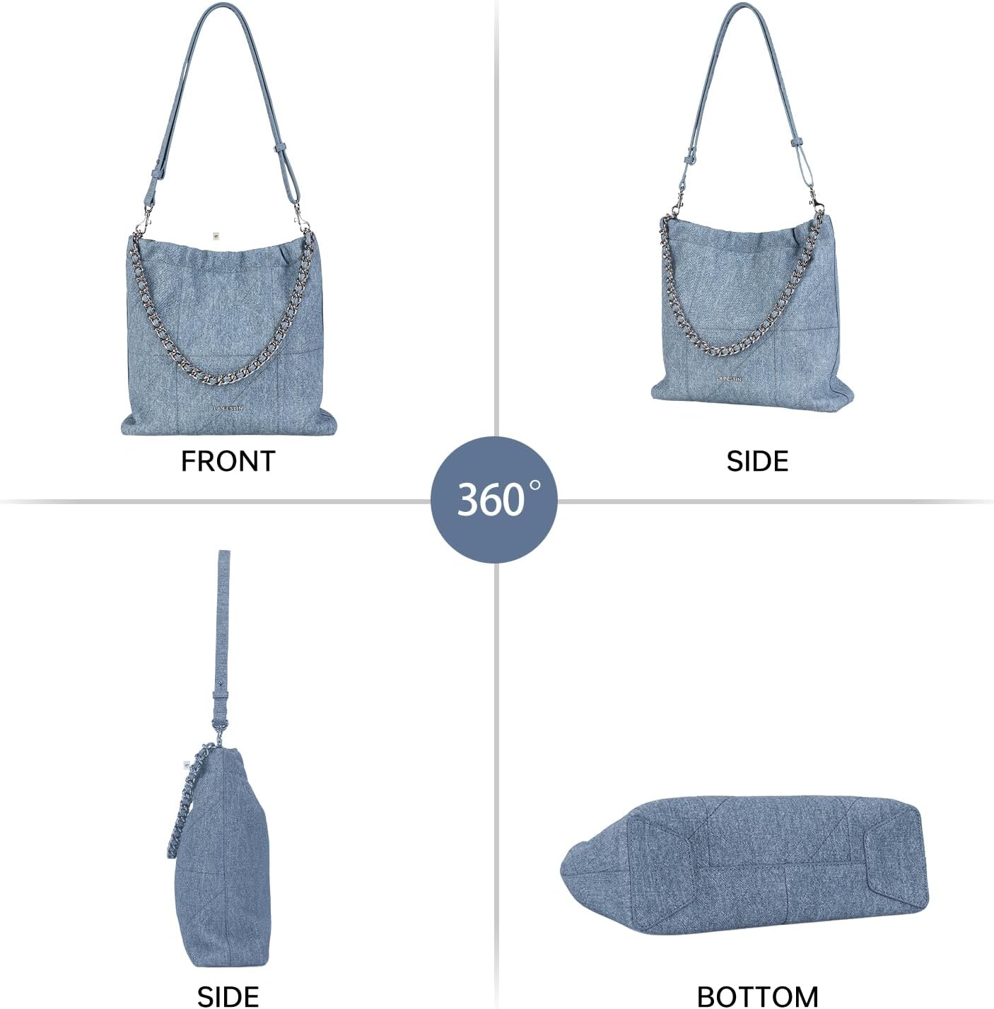 LA FESTIN Split Leather Shoulder Bag for Women with Adjustable Strap, Chain Detail, Elegant Women's Crossbody Handbags - Image 4