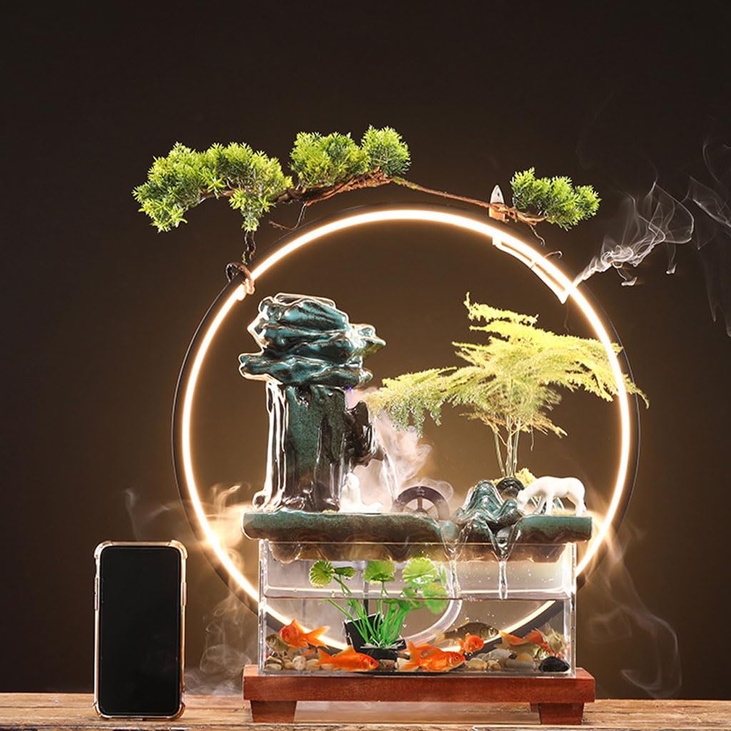 Tischbrunnen Keramik Wasser Landschaft Ornamente Zirkulierende Desktop Brunnen Indoor Dekorative Indoor-Wasserfall