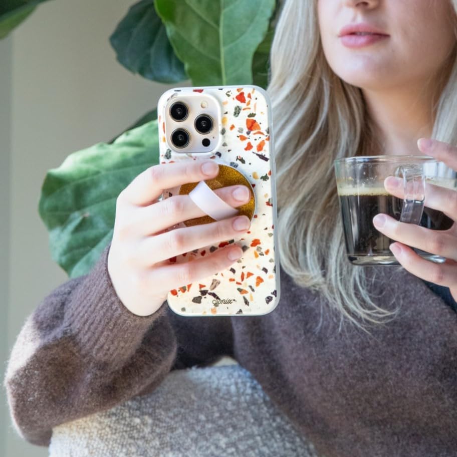 Sonix Magnetic Phone Grip, MagSafe Silicone Ring Loop Grip - Detachable Holder for Hand, Soft MagSafe Grip | Glitter Gold - Image 7