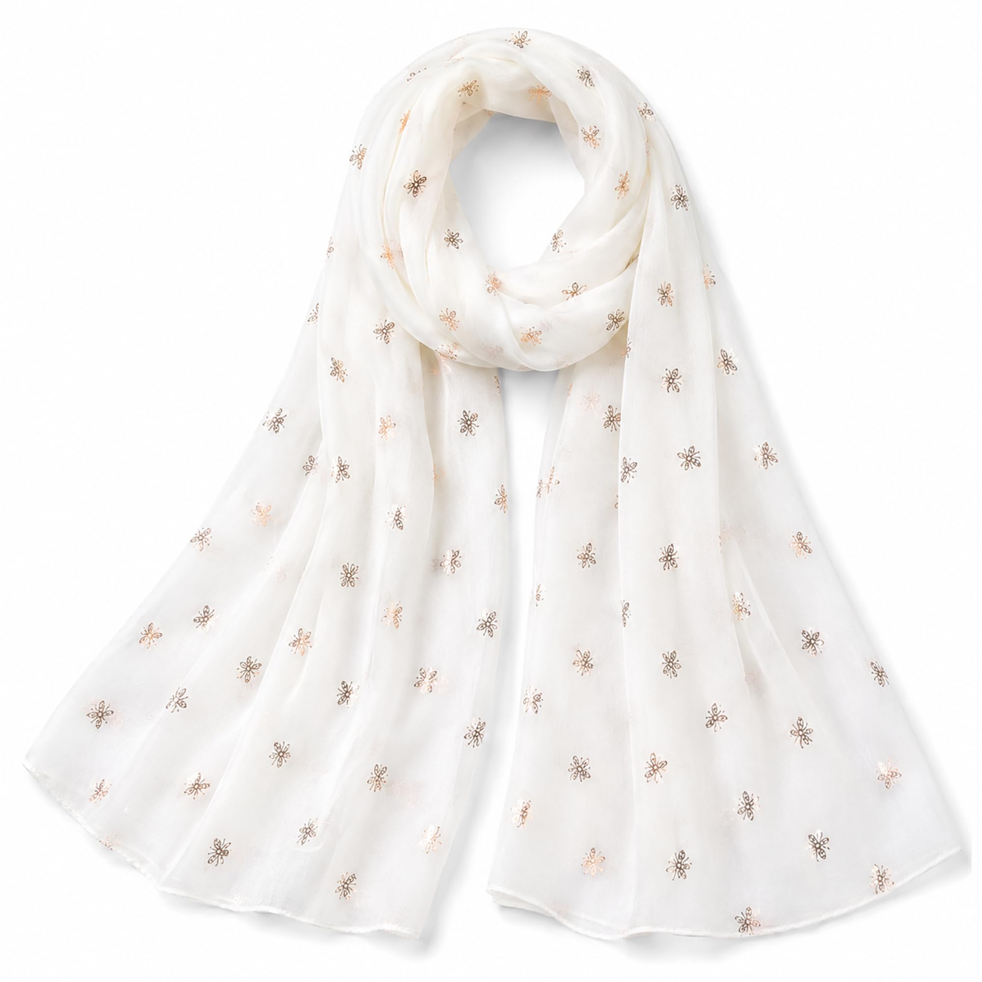 Furever Gifts Women's White Rose Gold Metallic Manchester Bumblebee Scarf Cotton Blend 180Cm X 70Cm