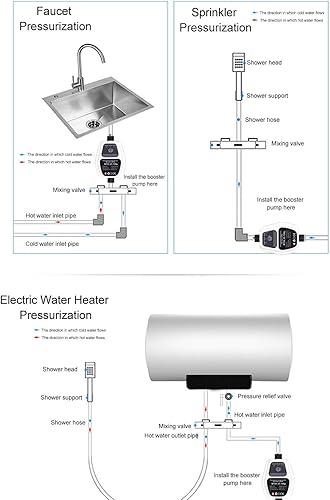 Miniatura 7 de Bomba de presión de agua de 24 V CC, bomba de ducha silenciosa de 100 W, 25 Lminuto, con motor sin escobillas de detección automática, diseño
