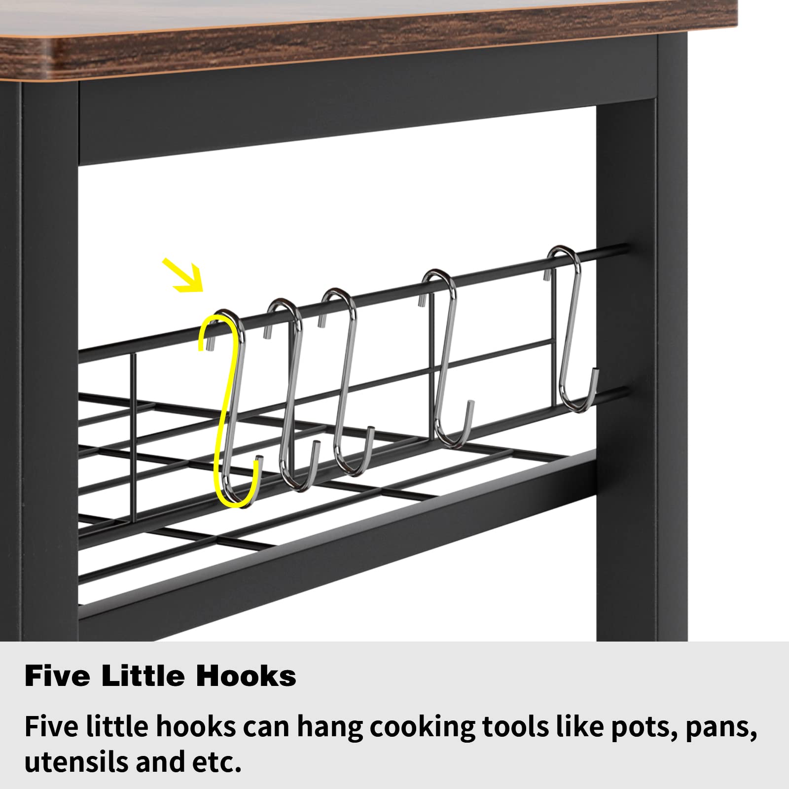 SDHYL Etagères de Cuisine Polyvalent avec Plan de Travail Meuble Rangement Desserte de Cuisine avec Panier de Rangement pour Fruits, Rangement pour Micro-Ondes, Four, Outils de Cuisine Marron Rustique