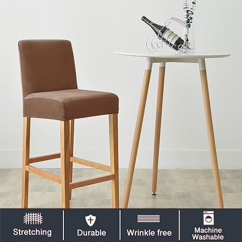 Miniatura 3 de SONNACH Fundas de terciopelo para sillas de pub, extraíbles y elásticas para taburete de mostrador (2, marrón)