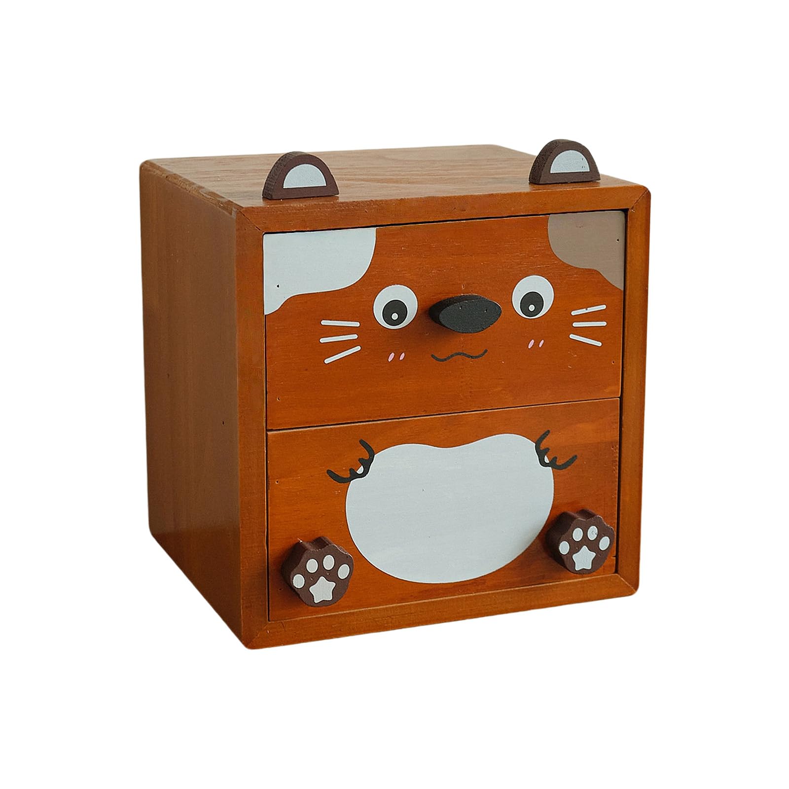 Qusinfc Artistic Cartoon Theme Wooden Desk Tray with Partitioned Drawers for Pencils and Clips Desktop Storage Box Desktop Storage