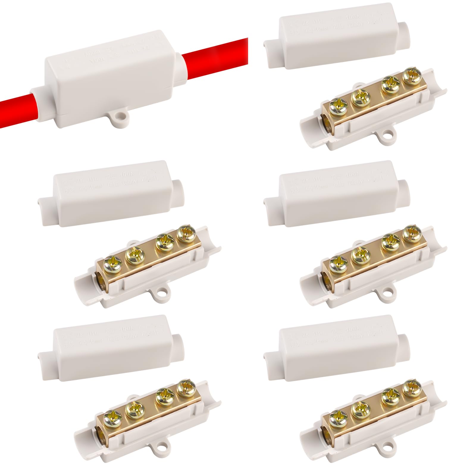 5 Pièces Connecteurs de Fils en Laiton à Double Vis Haute Performance en Laiton pour Câbles de 2,5 à 16 mm, Connecteur en à Double Vis Boîtier en ABS pour Plafonniers,Interrupteurs,Ampèremètres