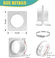 Vista 2 de Kit de Conector de Manguera de Ventilación para Secadora VIWINVELA - Placa de Pared para Ventilación de Secadora - Conector de Conducto de Secadora