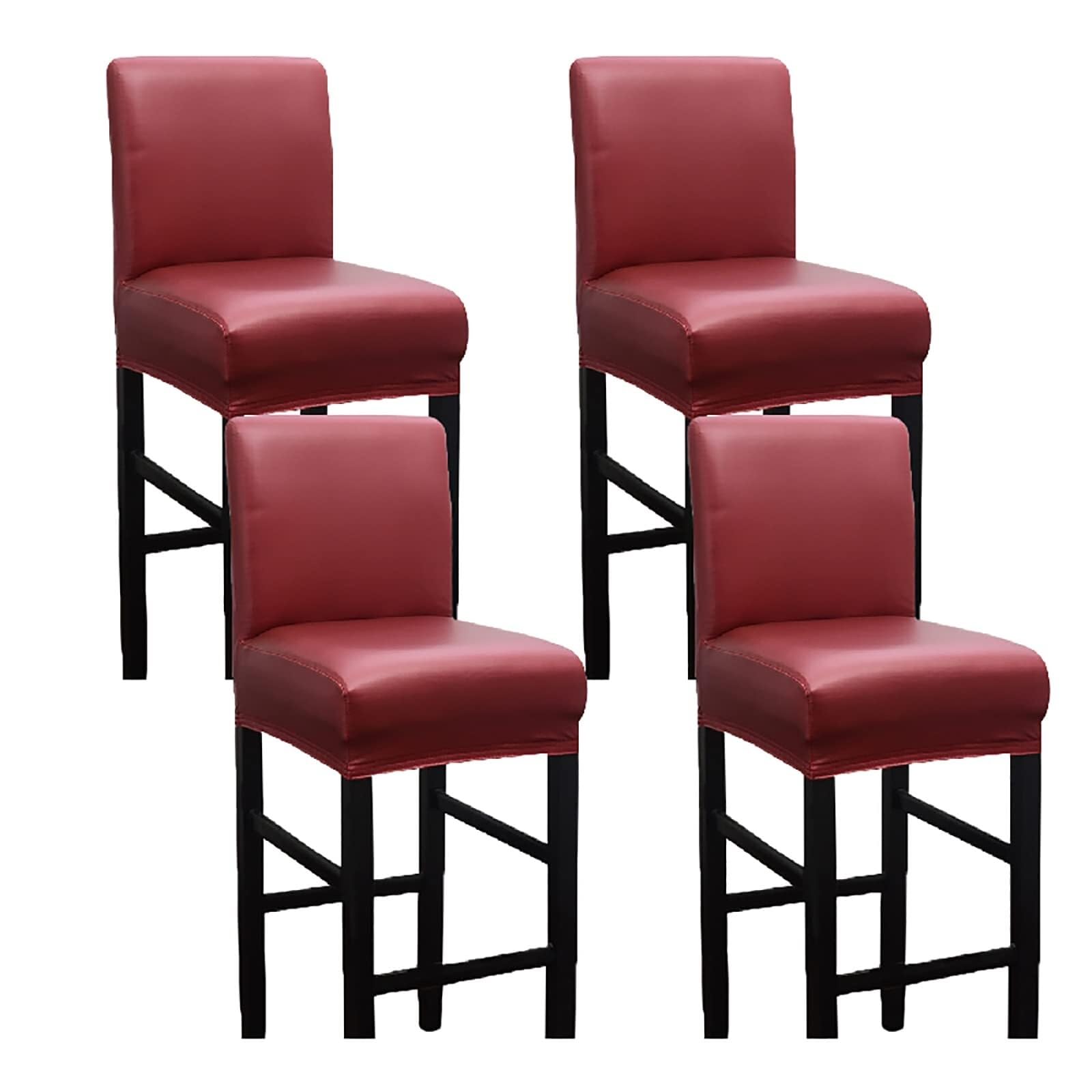 NMVAWIPT Waterproof Fabric Bar Stool Covers, Stretchy Slipcovers For Short Back Stools, For Kitchen, Cafe, Dining Room Decor(Red,4 pieces)