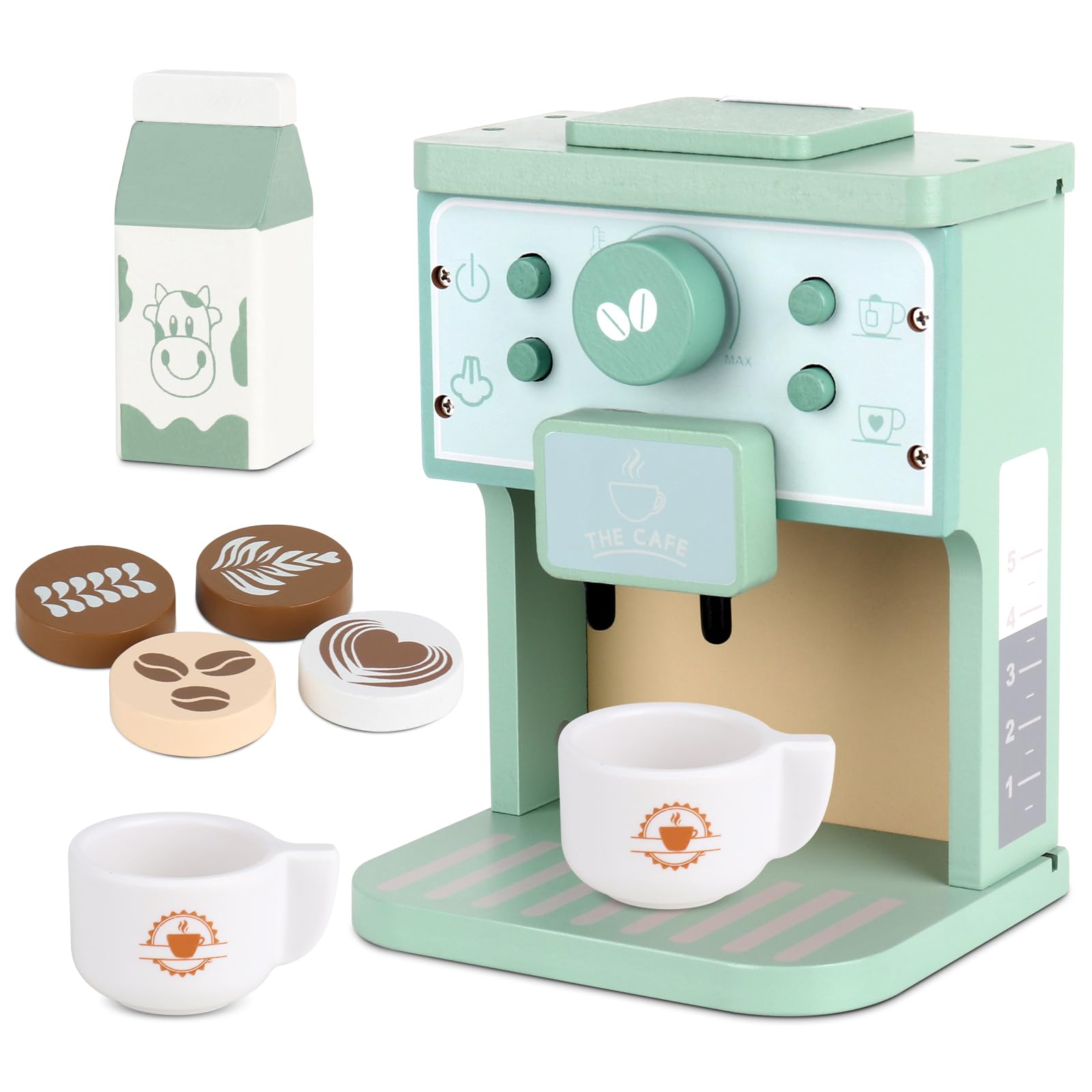 Holz Kaffeemaschine Spielzeug - 12-teiliges Set Für Kinder Ab 3 Jahren