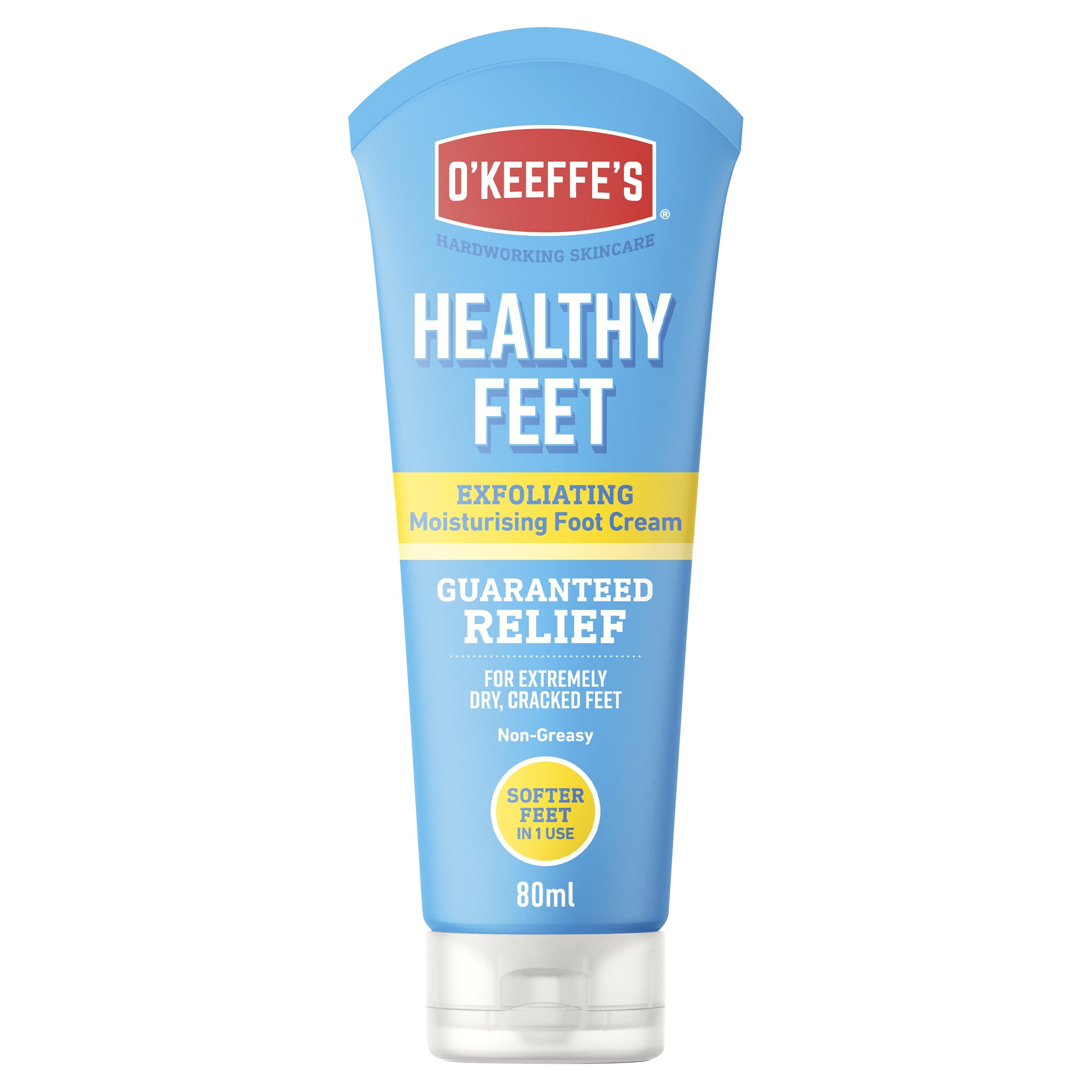O'Keeffe's Healthy Feet Urea Foot Cream, Exfoliating Moisturiser for Dry Cracked Heels & Feet, Heel Repair Cream, Softer Feet in One Use, 80ml Tube