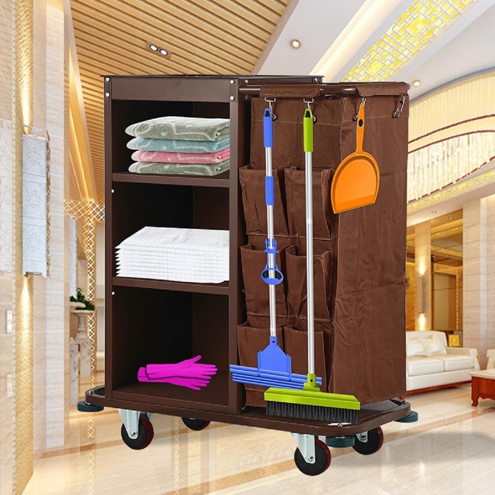 Carrello Multiuso per Pulizia, Carrello Compatto per Servizio, Carrello per Pulizie Hotel con Borse in Tela Rimovibili e Ruote con Blocco per Pulizia di Hotel e Appartamenti,A Style