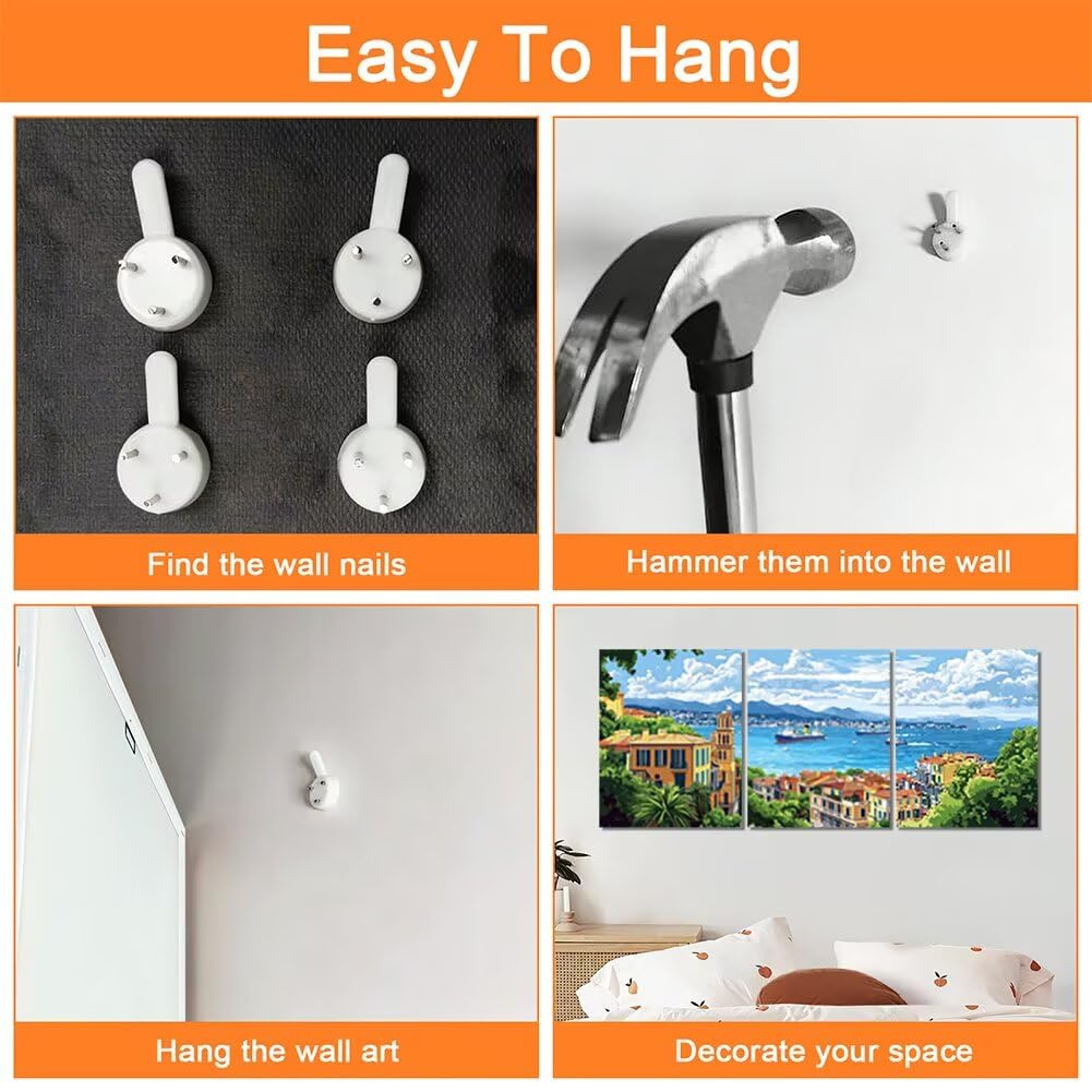 Wandbilder Italien 60x80cm, 3Pcs Leinwand Bilder Groß Wanddeko Wohnzimmer, Meer Leinwand Bilder mit Rahmen, Moderne Wandbilder Wohnzimmer Poster Set mit Haken, Wanddeko Schlafzimmer Poster Set, -2126