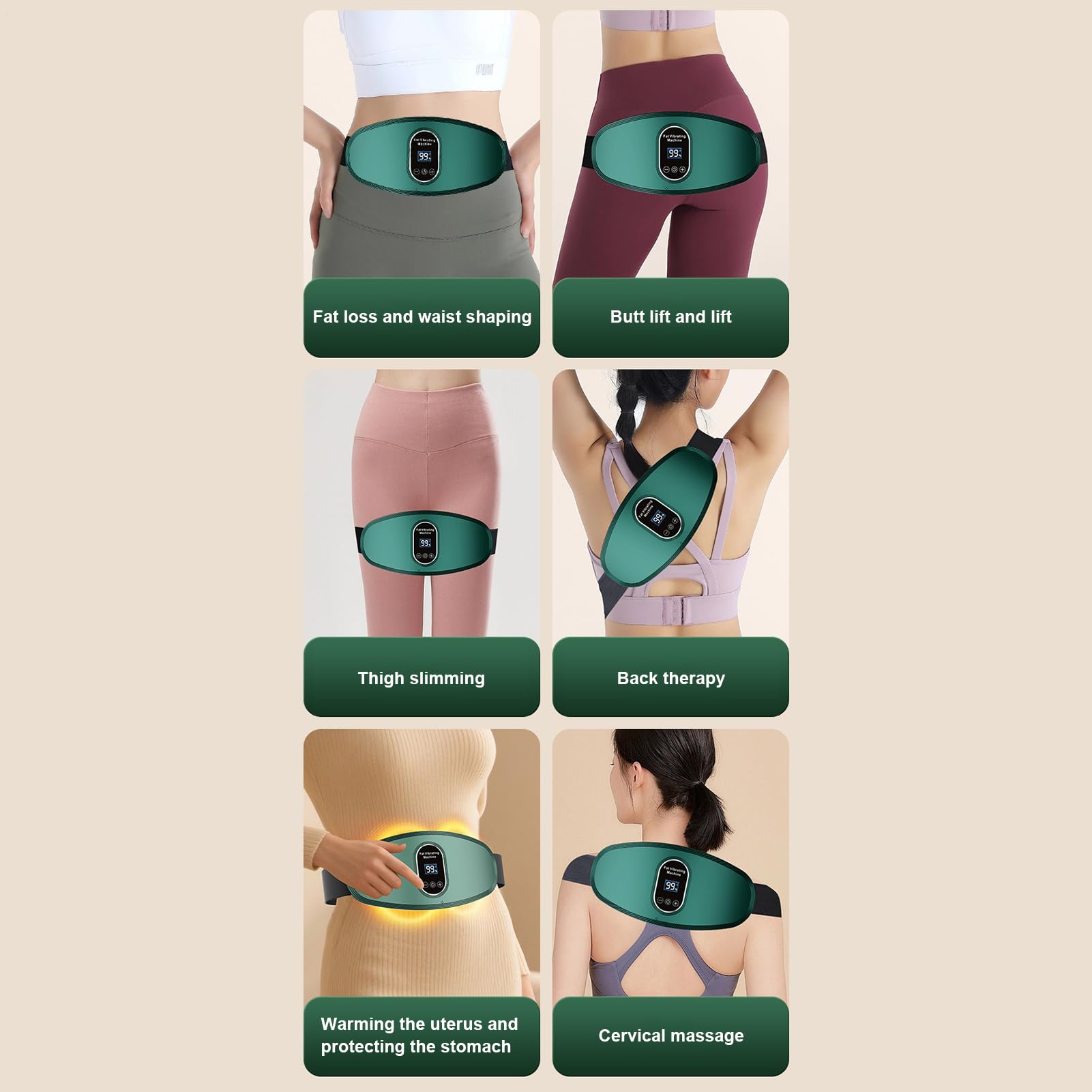 Ceinture De Massage Fitness – Appareil Vibrant Pour Abdominaux Avec 6 Niveaux D’Intensité | Ceinture Minceur Sans Fil Pour Ventre, Taille & Jambes | Écran LCD Pour Entraînement À Domicile & Relaxation
