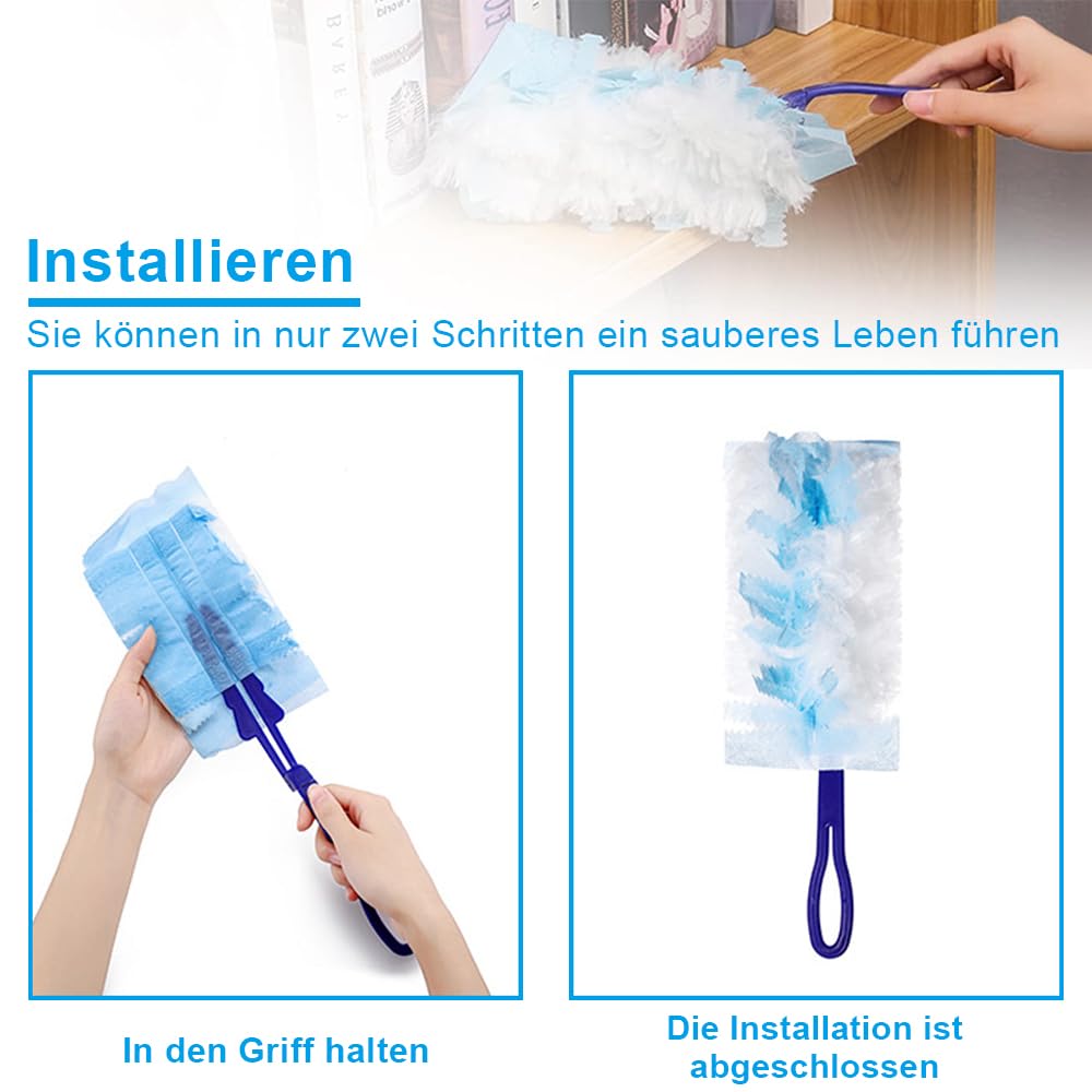 30 Stück Staubwedel Tücher mit 1 Handgriff, Staubmagnet Staubtuch, Staubtuch Nachfüllung, Reinigungsstaub Staubtuch Nachfüllung, Staubmagnet für Staub Schmutz Tierhaare, pdn0083