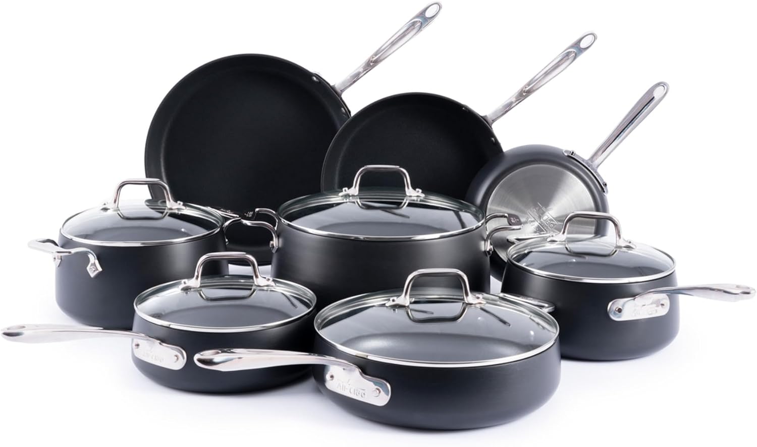 All-Clad HA1 Expert Hard Anodized Nonstick Cookware Set (13 Piece) Pots, Frying Pans, Dishwasher-Safe, Oven-Safe Up to 500°F Compatible with All Stovetops (Gas, Electric & Induction) - Black