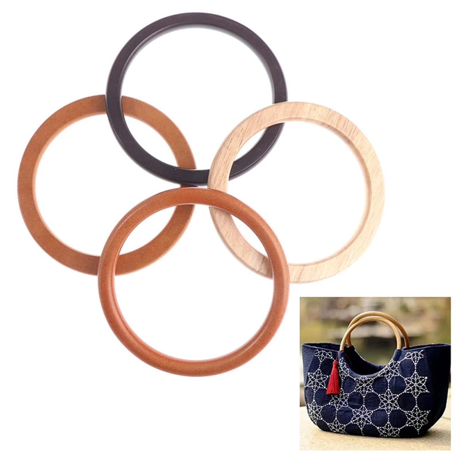 4 asas for bolsa de anillo Para Bolsos | Bolso de mano de repuesto de madera, asas, bolsos, correas, bolso de madera redondo(Black)