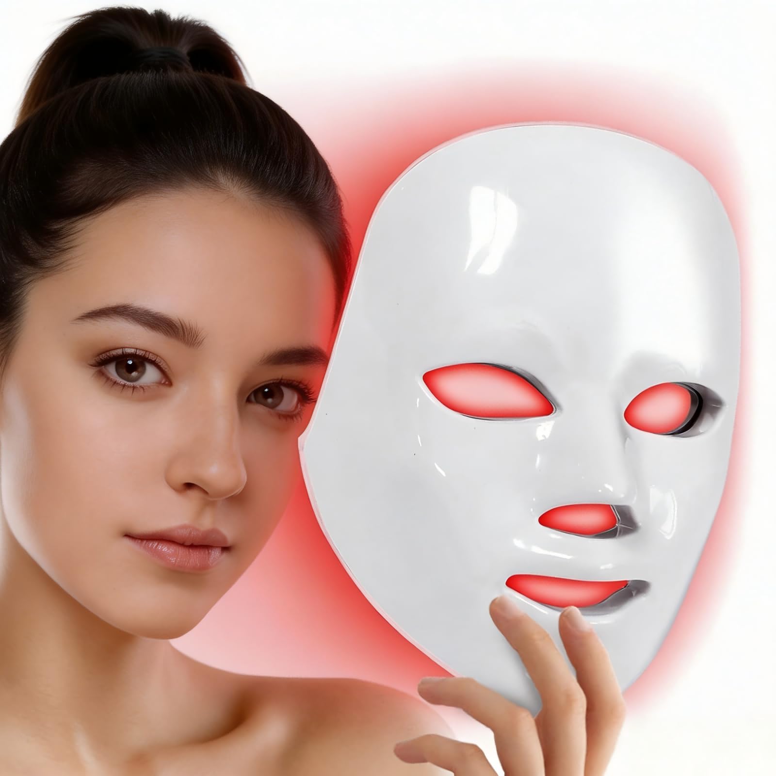 Maschera Viso LED 7 Colori Portatile con Controller Cablato Intensità Regolabile Silicone Morbido Cura Viso Casa Viaggio