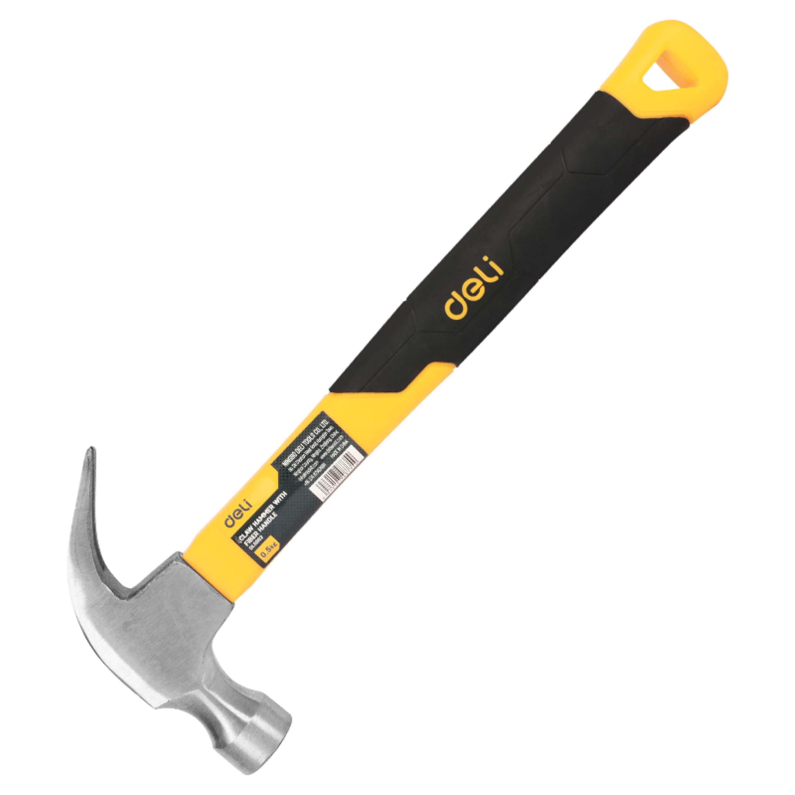 Deli 16oz Claw Hammer 500g - German Style Straight Claw Hammer, High Carbon Steel Head, Fibre Handle, Professional Hammer Tool for Construction & DIY