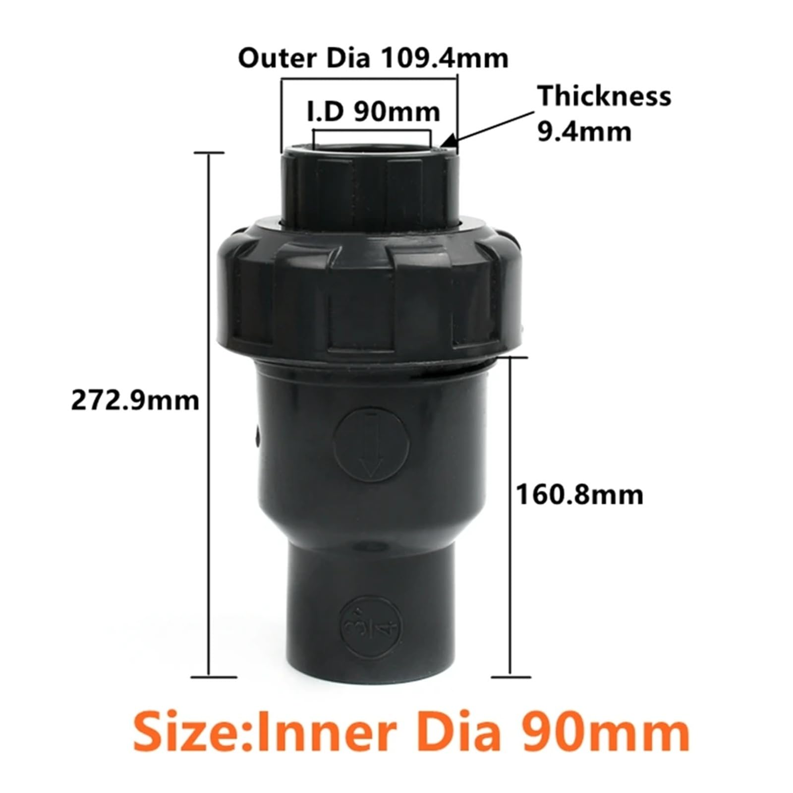 Zawór zwrotny z pojedynczym złączem UPVC 20-110 mm | Ciemnoszary | Idealny do akwarium, nawadniania ogrodu i uzdatniania wody, 1 szt(90mm)