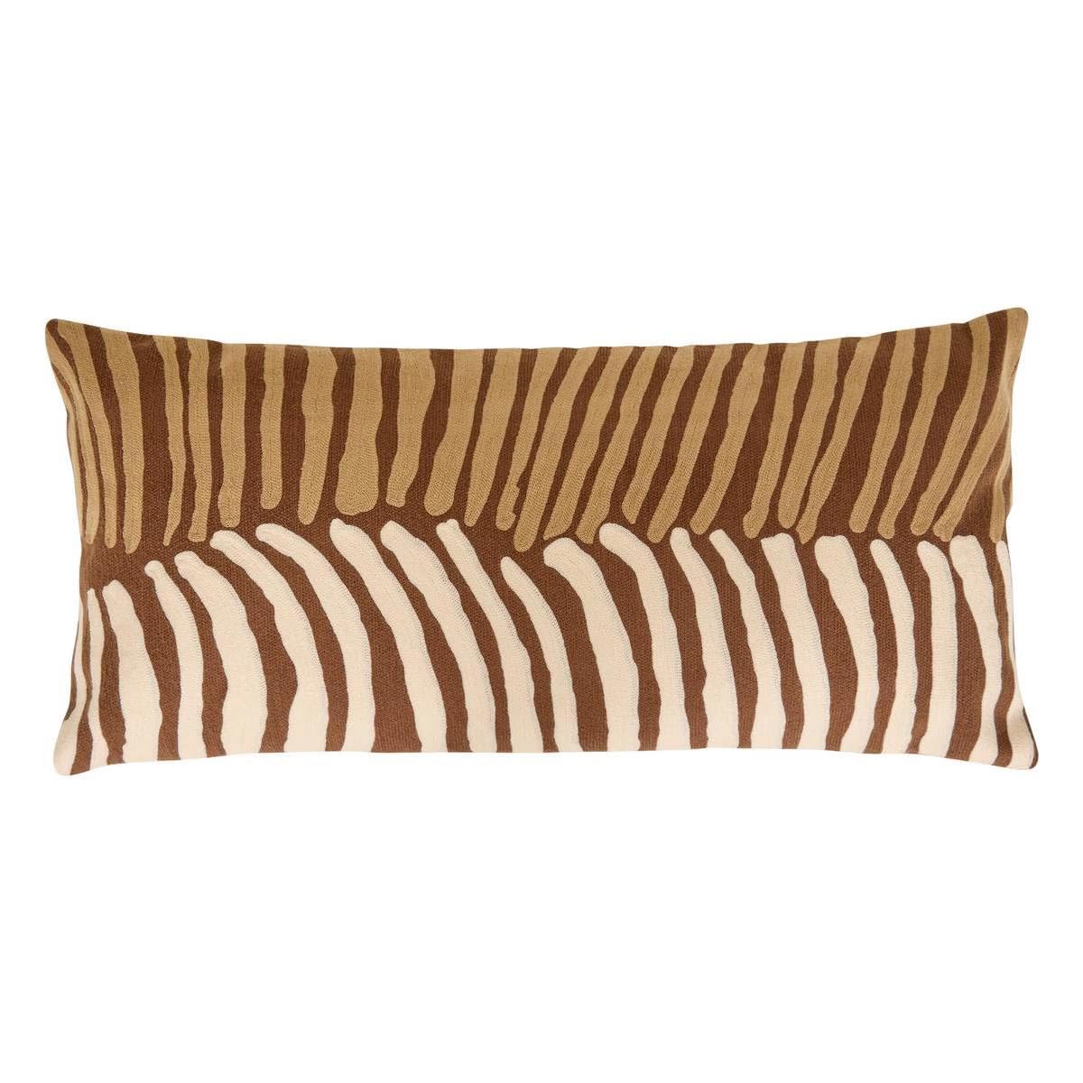Coussin Déco Brodé Hary 35x75cm Marron grand format salon