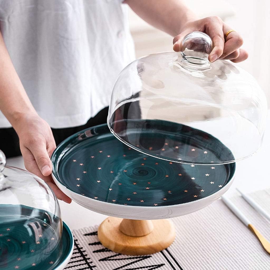 カップケーキスタンド セラミックスターケーキパン 背の高いガラスカバー デザートディスプレイトレイ ケーキスタンド ディスプレイタワ