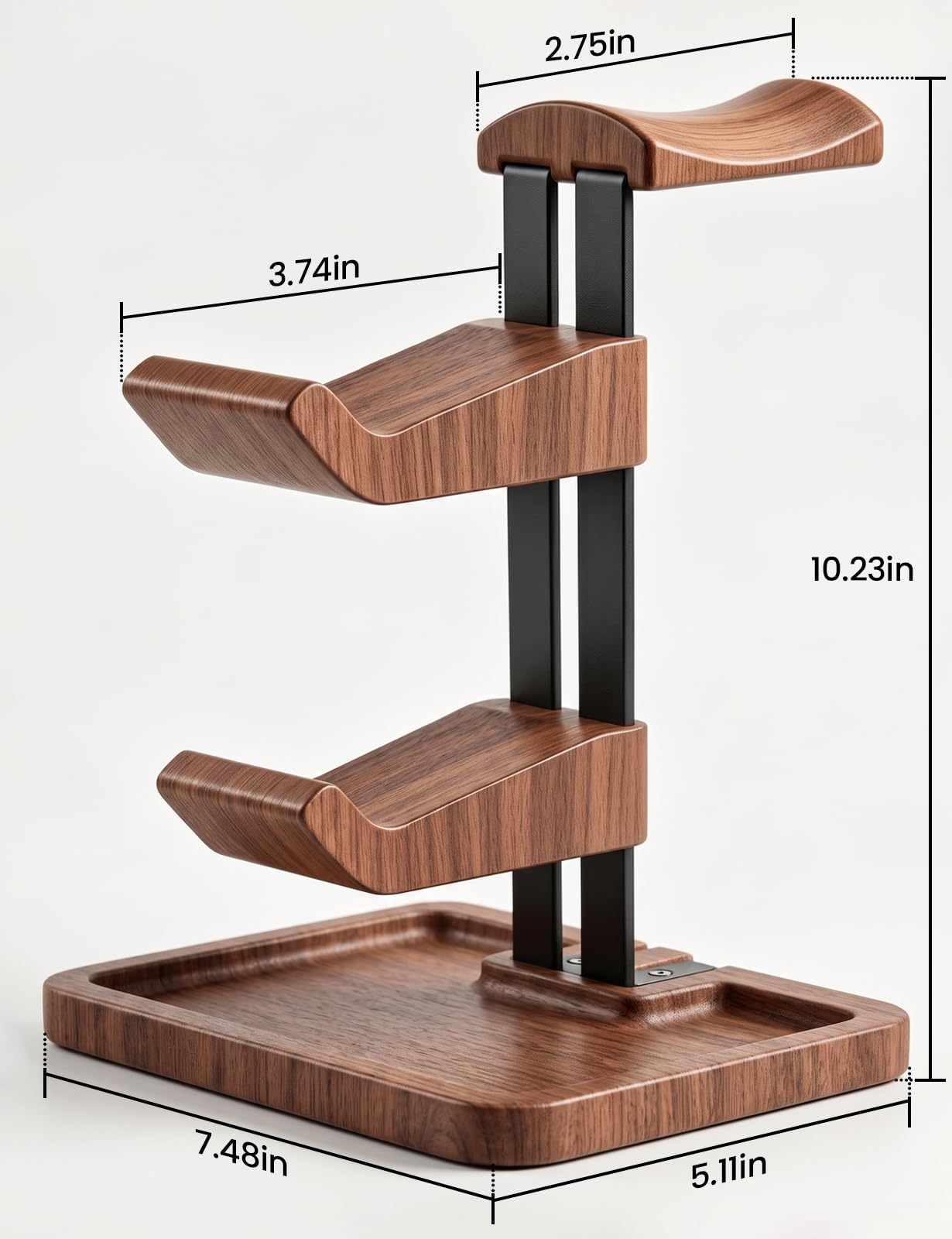LOXP Supporto per cuffie e controller in noce, 2 in 1, in legno massello, con base di stoccaggio, adatto per controller Xbox PS5, organizer da scrivania per giocatori