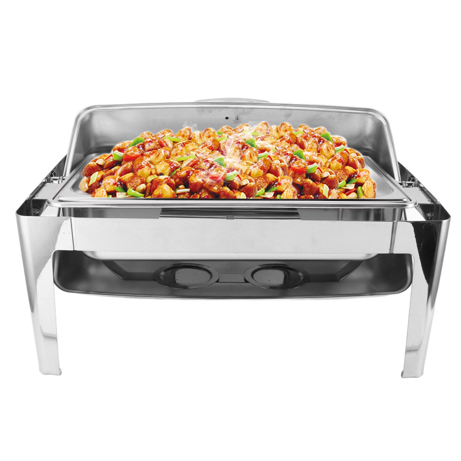 Scaldavivande per Buffet in Acciaio Inossidabile per Catering con Coperchio in Vetro, capacità 9 Litri, Ideale per Feste, Hotel, Ristoranti (1 scomparto)