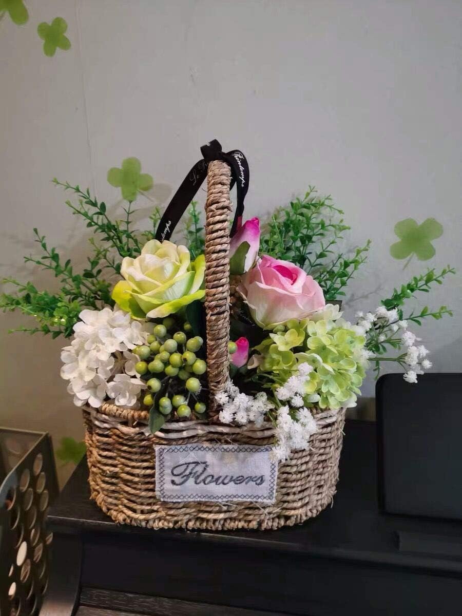 Artificial Flowers in vase,Artificial Plants & Flowers Faux White Rose Bouquet Flower Arrangements, for Office Home Deco for Decor Indoor (Green)