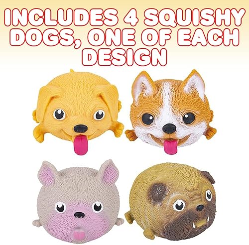 Miniatura 2 de ArtCreativity Juego de 4 juguetes para apretar, bonitos juguetes para aliviar el estrés para niños y adultos, recuerdos de fiesta de perros,