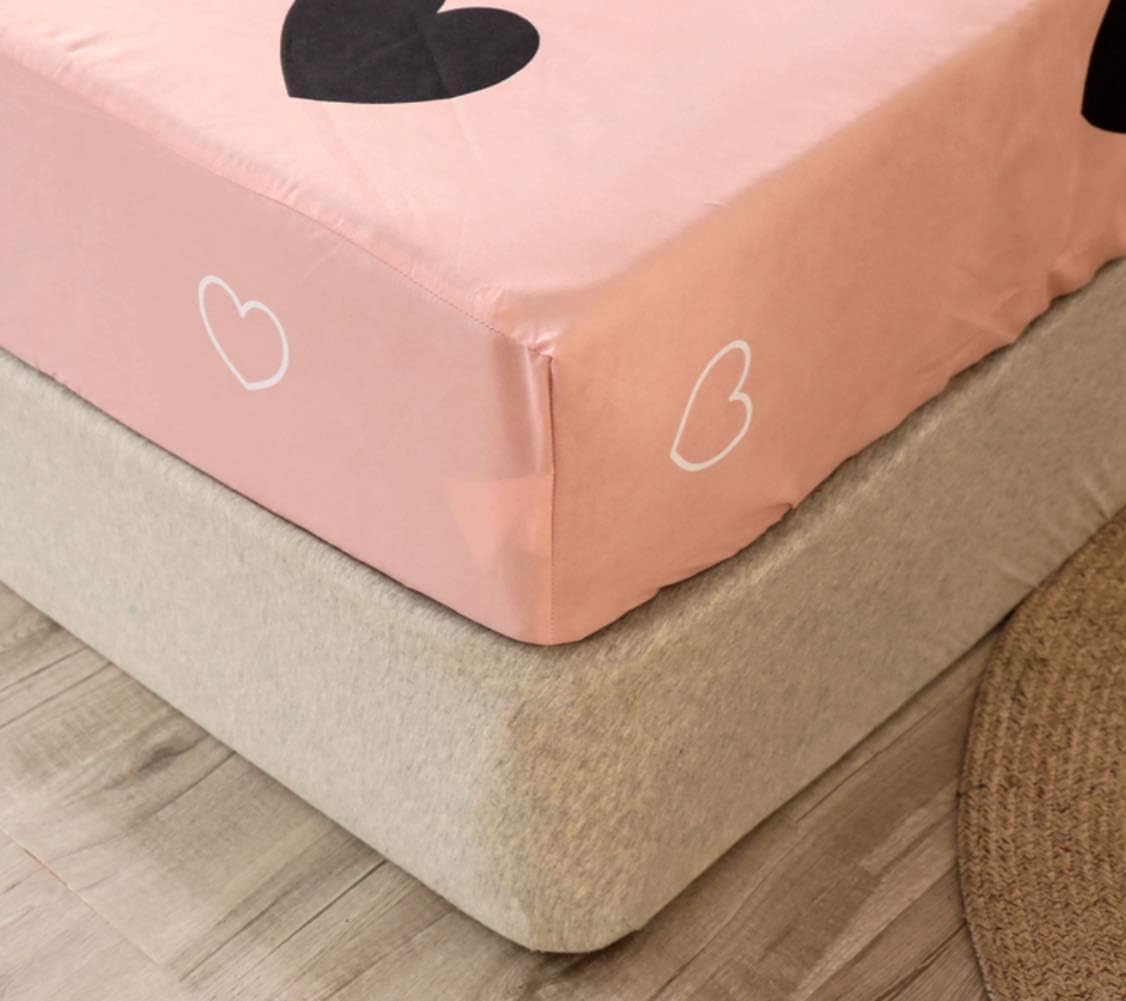 Girls Cute Heart Pattern Fitted Sheet for Kids Queen Size Lovely Pink Black Bedroom Decor Bed Sheet Set Girly Cartoon Love Geometric Bedding Set Children Modern Design Bed Cover with 2 Pillow Case