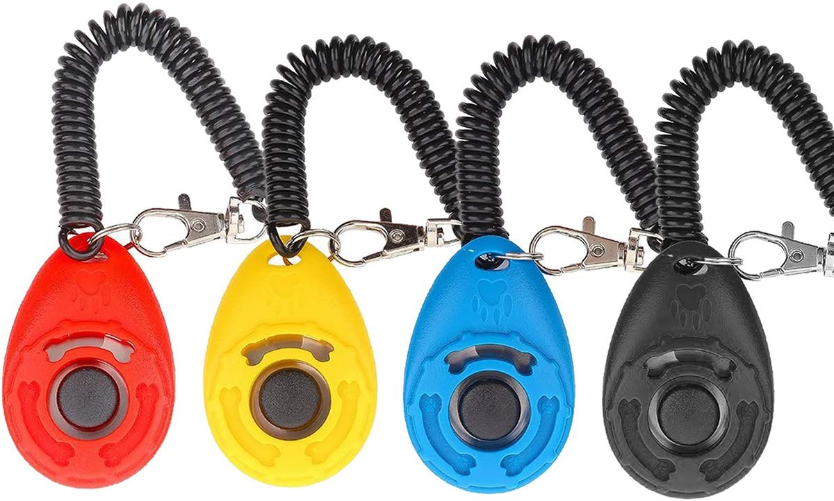 DELFINO Dog Training Clickers with Wrist Strap, Effective Pet Training Tools for Puppy or Cat Behavioral Training 4-Pack Colorful Sound Easy to Use Practical Button Clicker (4 Colours)