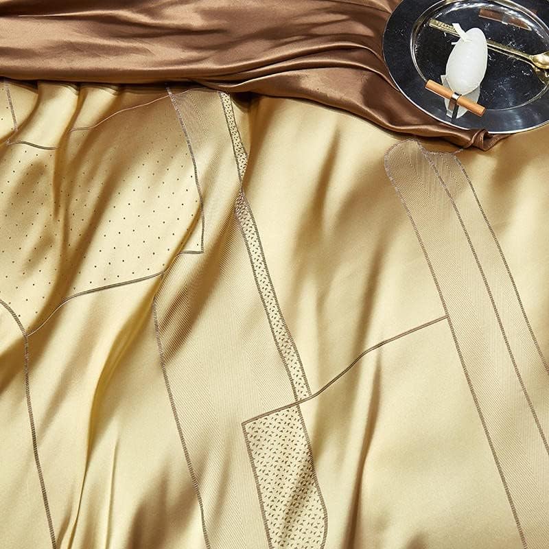 Miniatura 4 de YLLWH Cotton Sateen Classic Bedding Set Gold Jacquard Duvet Cover Match Silk Silky Bed Sheet Pillowcases Double Queen King (Color  White-Dinosaur