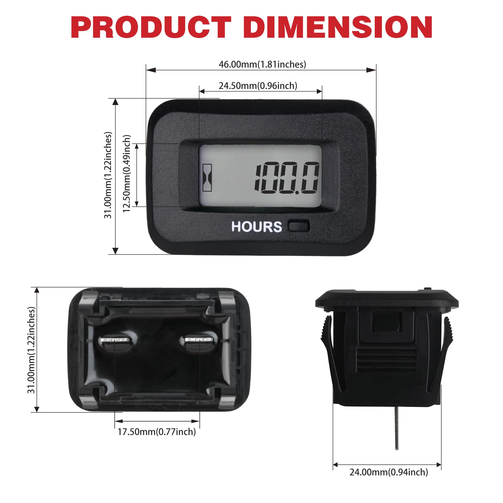 Compteur horaire numérique RileyFine RQ-HM038AD, chronométrage TOT, heures de travail partielles, étanche IP68, utilisé pour les équipements d’alimentation AC/DC tels que les pompes intérieures et e