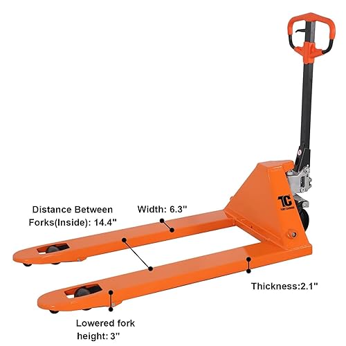 Miniatura 10 de Tory Carrier Pallet Jack de mano, camión de plataforma manual de servicio estándar 48" Lx27 W 5500lbs Capacidad